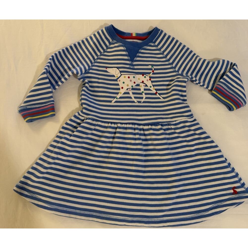 Joules Girls Darlia Long Sleeve Sweat Dress 100% Cotton Blue White Stripe Sz 4